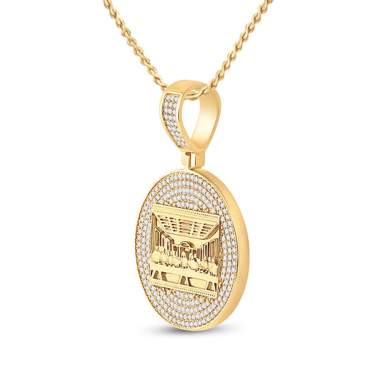 14K YELLOW GOLD ROUND DIAMOND LAST SUPPER CHARM PENDANT 3-1/4 CTTW