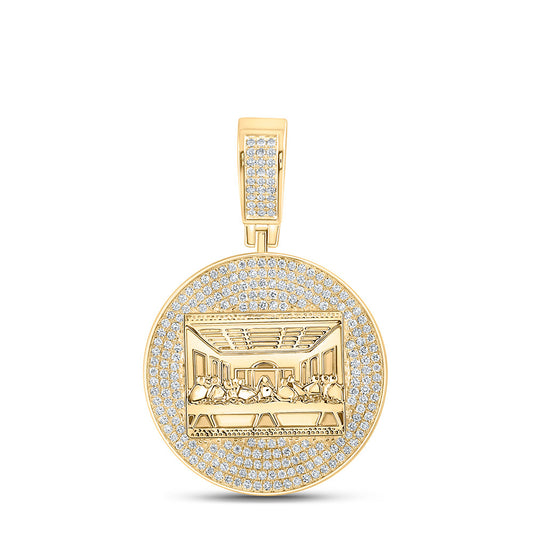14K YELLOW GOLD ROUND DIAMOND LAST SUPPER CHARM PENDANT 3-1/4 CTTW