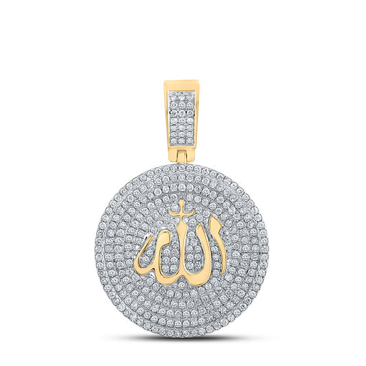 14K YELLOW GOLD ROUND DIAMOND ALLAH ISLAM CIRCLE CHARM PENDANT 2-3/4 CTTW