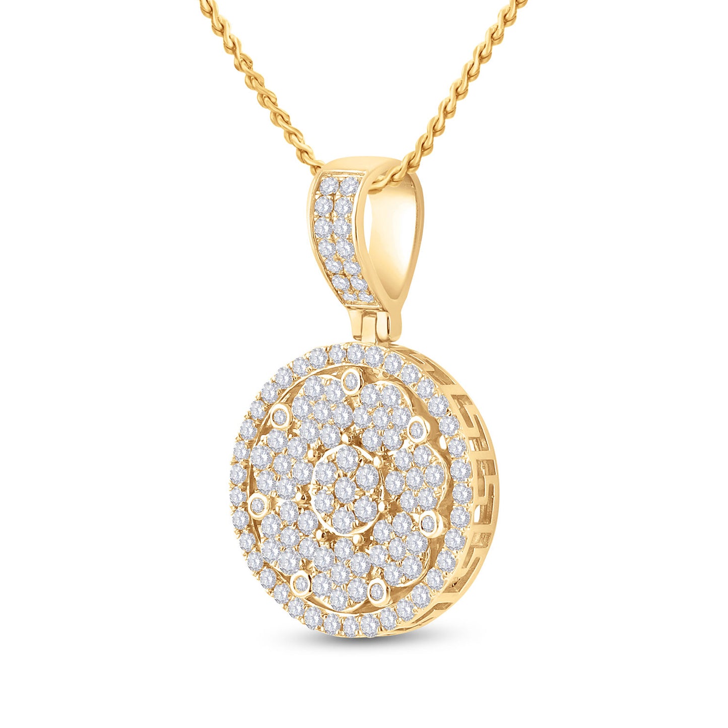 10K YELLOW GOLD ROUND DIAMOND CLUSTER CIRCLE CHARM PENDANT 3 CTTW