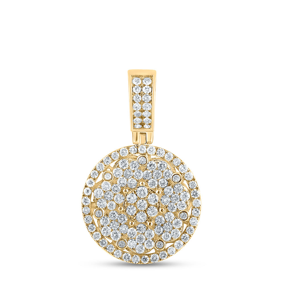 10K YELLOW GOLD ROUND DIAMOND CLUSTER CIRCLE CHARM PENDANT 3 CTTW