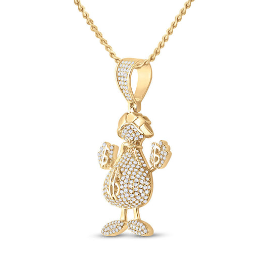 10KT YELLOW GOLD ROUND DIAMOND DOLLAR MONEY BAG MAN PENDANT 3 CTTW