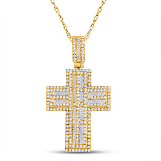10K YELLOW GOLD ROUND DIAMOND CROSS CHARM PENDANT 3-1/4 CTTW