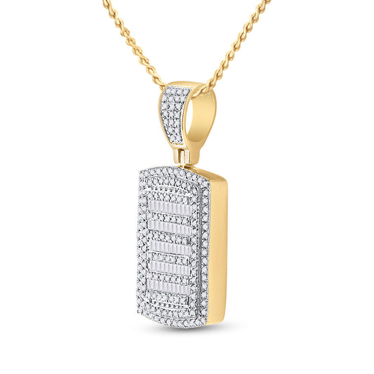 10K YELLOW GOLD ROUND DIAMOND DOG TAG CHARM PENDANT 3/4 CTTW