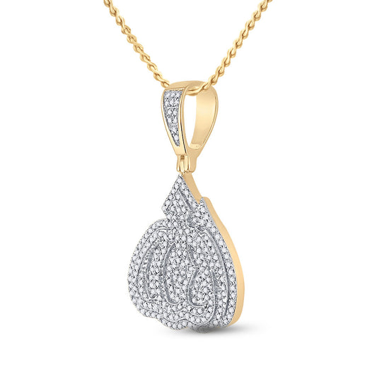 14K YELLOW GOLD ROUND DIAMOND ALLAH ISLAM CHARM PENDANT 5/8 CTTW