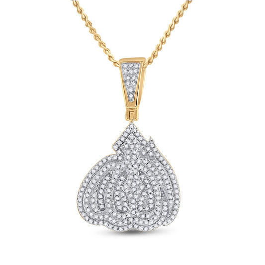 14K YELLOW GOLD ROUND DIAMOND ALLAH ISLAM CHARM PENDANT 5/8 CTTW