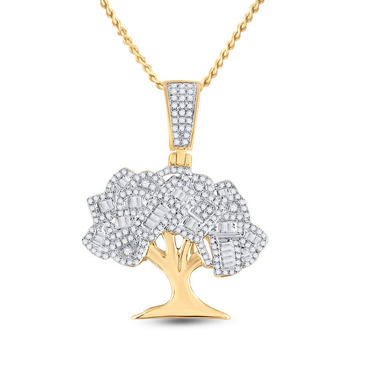 14K YELLOW GOLD ROUND DIAMOND MONEY TREE CHARM PENDANT 7/8 CTTW