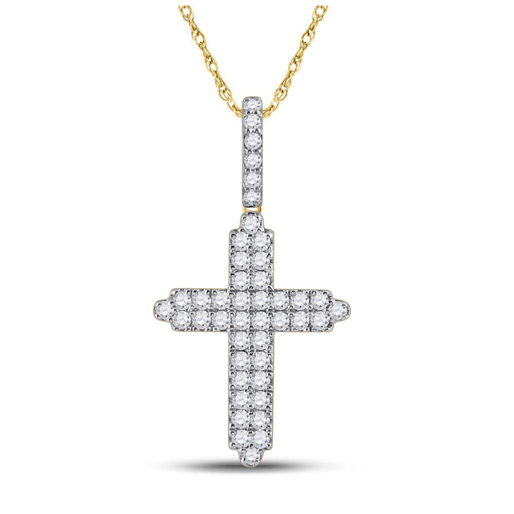 14K YELLOW GOLD ROUND DIAMOND CROSS CHARM PENDANT 3/4 CTTW