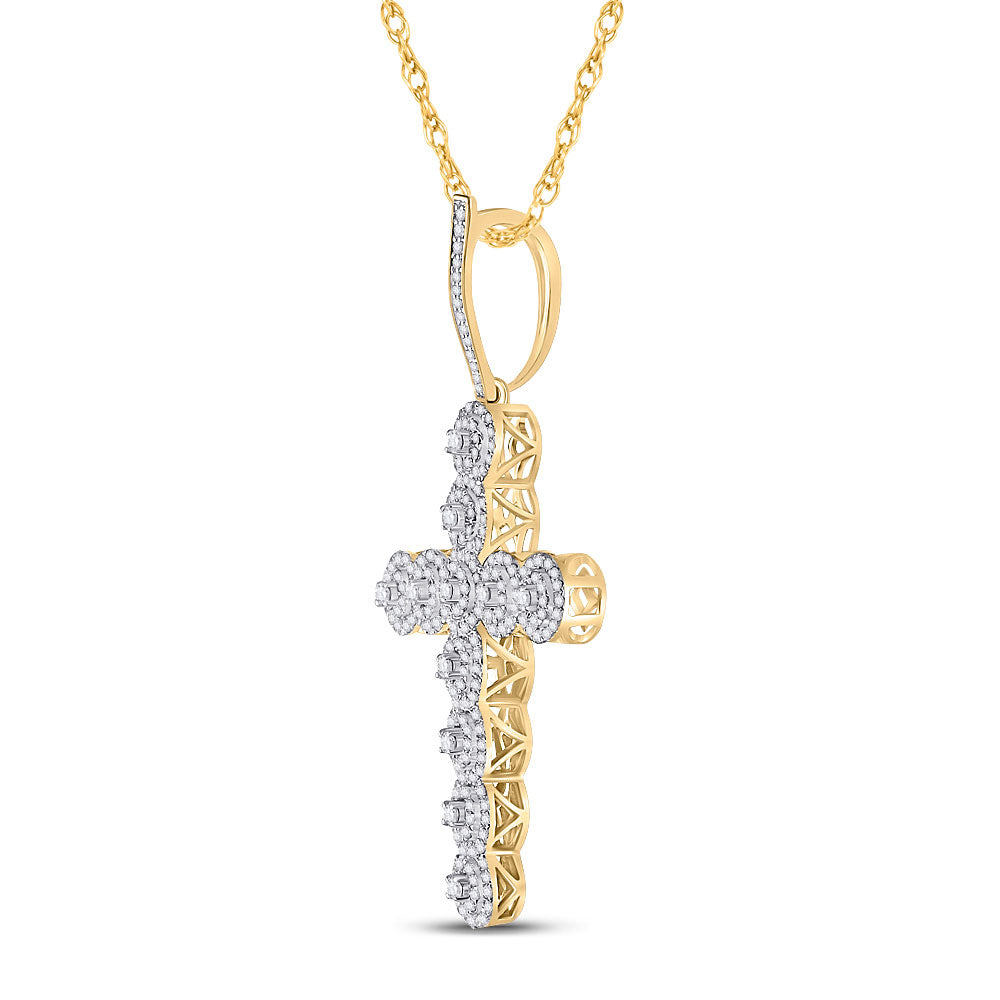 10K YELLOW GOLD ROUND DIAMOND CROSS CHARM PENDANT 1-1/2 CTTW