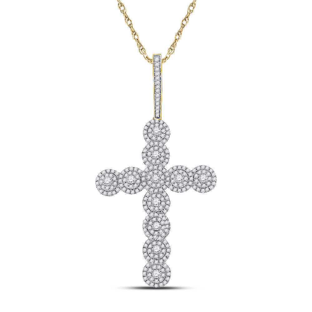 10K YELLOW GOLD ROUND DIAMOND CROSS CHARM PENDANT 1-1/2 CTTW