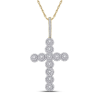 10K YELLOW GOLD ROUND DIAMOND CROSS CHARM PENDANT 1-1/2 CTTW