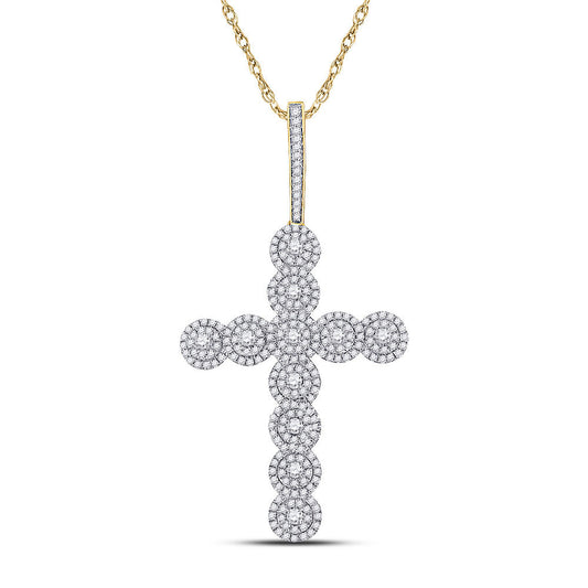 10K YELLOW GOLD ROUND DIAMOND CROSS CHARM PENDANT 1-1/2 CTTW