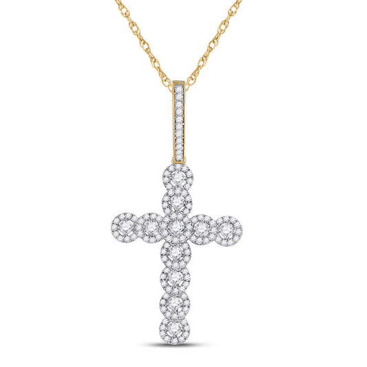 10K YELLOW GOLD ROUND DIAMOND CROSS CHARM PENDANT 3/4 CTTW