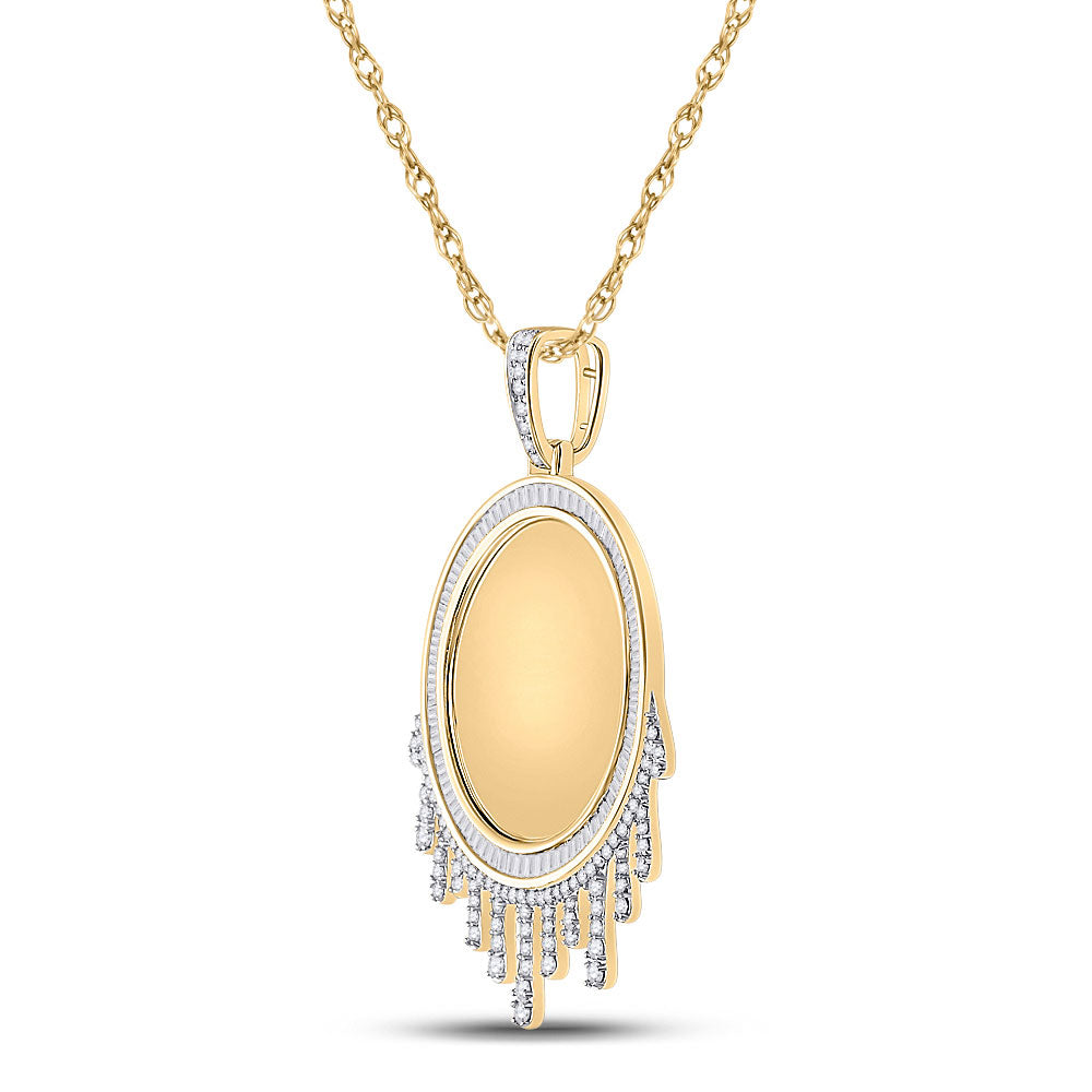 10K YELLOW GOLD BAGUETTE DIAMOND DRIPPING CIRCLE PICTURE MEMORY PENDANT 1-7/8 CTTW