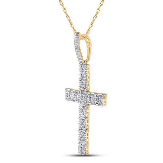 10K YELLOW GOLD ROUND DIAMOND CROSS CHARM PENDANT 1-1/5 CTTW