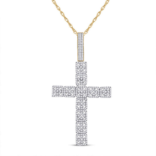 10K YELLOW GOLD ROUND DIAMOND CROSS CHARM PENDANT 1-1/5 CTTW