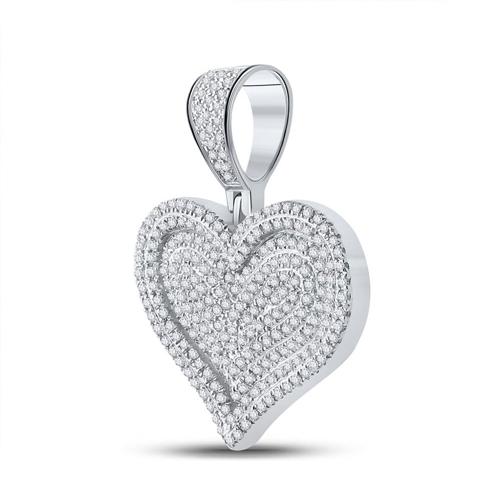 10K WHITE GOLD ROUND DIAMOND HEART CHARM PENDANT 3/4 CTTW