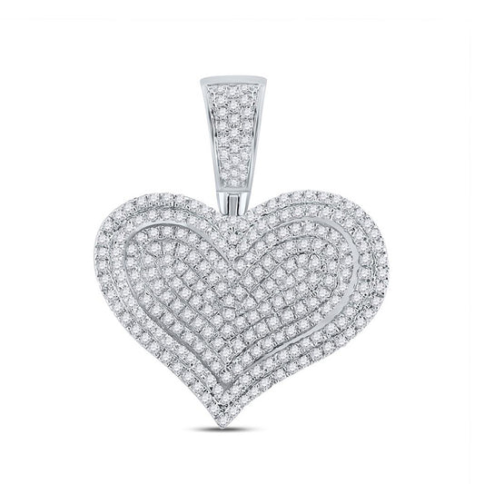 10K WHITE GOLD ROUND DIAMOND HEART CHARM PENDANT 3/4 CTTW