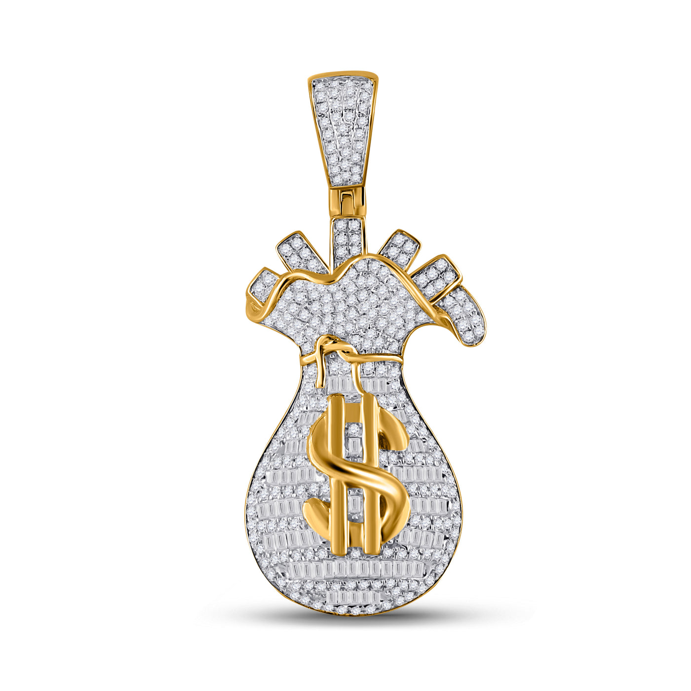 10K YELLOW GOLD ROUND DIAMOND MONEY BAG CHARM PENDANT 1-1/4 CTTW