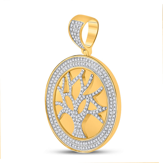 10K YELLOW GOLD ROUND DIAMOND TREE OF LIFE CHARM PENDANT 7/8 CTTW