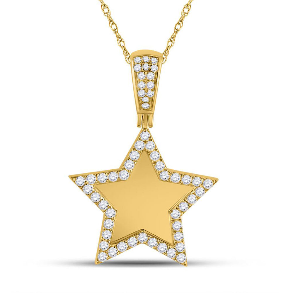 10K YELLOW GOLD ROUND DIAMOND PICTURE MEMORY STAR CHARM PENDANT 7/8 CTTW