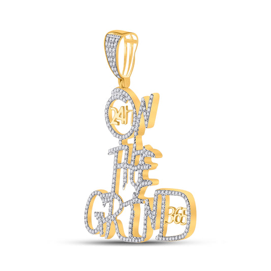 10K YELLOW GOLD ROUND DIAMOND ON THE GRIND CHARM PENDANT 3/4 CTTW