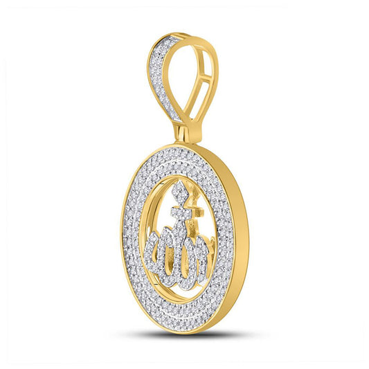 10K YELLOW GOLD ROUND DIAMOND ALLAH ISLAM CHARM PENDANT 1/2 CTTW