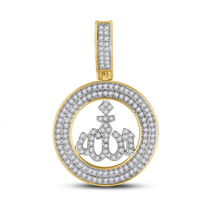 10K YELLOW GOLD ROUND DIAMOND ALLAH ISLAM CHARM PENDANT 1/2 CTTW