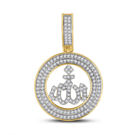 10K YELLOW GOLD ROUND DIAMOND ALLAH ISLAM CHARM PENDANT 1/2 CTTW