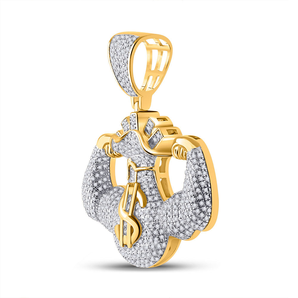 10K YELLOW GOLD ROUND DIAMOND FLEX MONEY BAG CHARM PENDANT 1-1/3 CTTW