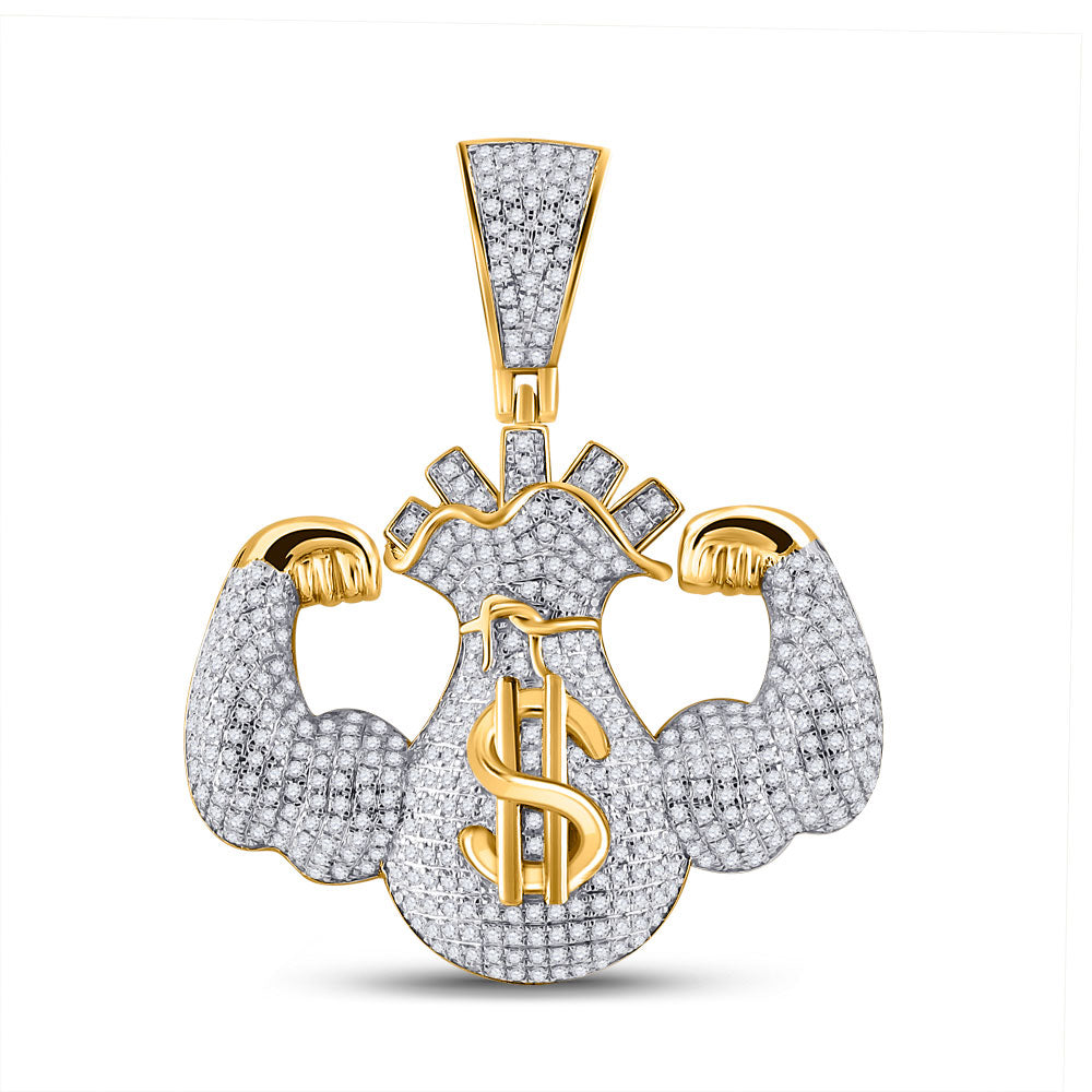 10K YELLOW GOLD ROUND DIAMOND FLEX MONEY BAG CHARM PENDANT 1-1/3