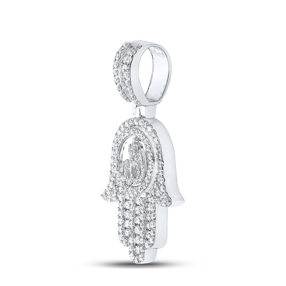 10K WHITE GOLD ROUND DIAMOND ALLAH HAMSA CHARM PENDANT 3 CTTW