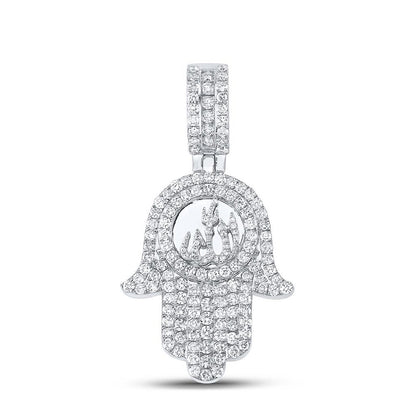 10K WHITE GOLD ROUND DIAMOND ALLAH HAMSA CHARM PENDANT 3 CTTW