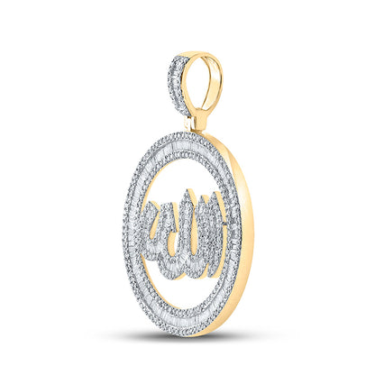 10K YELLOW GOLD BAGUETTE DIAMOND ALLAH CIRCLE CHARM PENDANT 2 CTTW