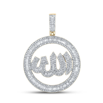 10K YELLOW GOLD BAGUETTE DIAMOND ALLAH CIRCLE CHARM PENDANT 2 CTTW