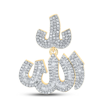 10K YELLOW GOLD BAGUETTE DIAMOND ALLAH ISLAM CHARM PENDANT 1-3/4 CTTW