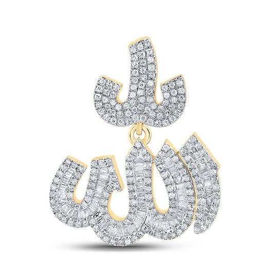 10K YELLOW GOLD BAGUETTE DIAMOND ALLAH ISLAM CHARM PENDANT 1-3/4 CTTW