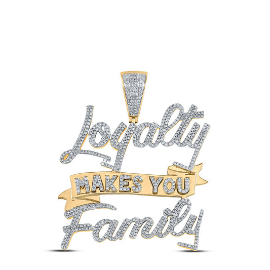 10K YELLOW GOLD ROUND DIAMOND LOYALTY MAKES YOU FAMILY CHARM PENDANT 1-5/8 CTTW