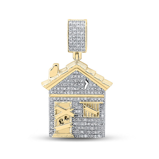 10K YELLOW GOLD ROUND DIAMOND TRAP HOUSE CHARM PENDANT 3/4 CTTW