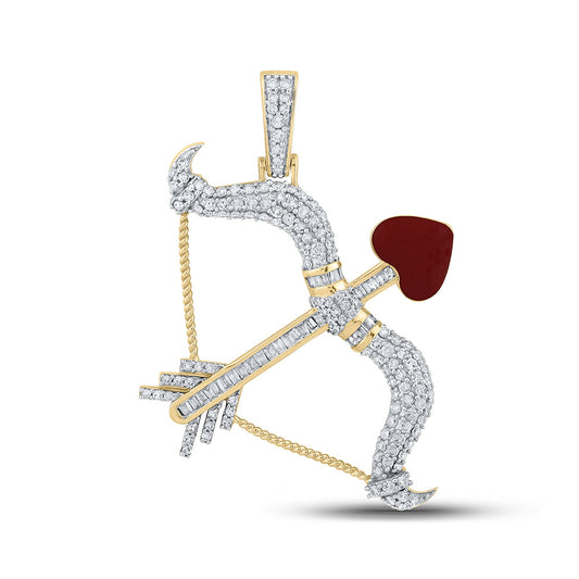 10K YELLOW GOLD BAGUETTE DIAMOND BOW ARROW HEART CHARM PENDANT 1 CTTW