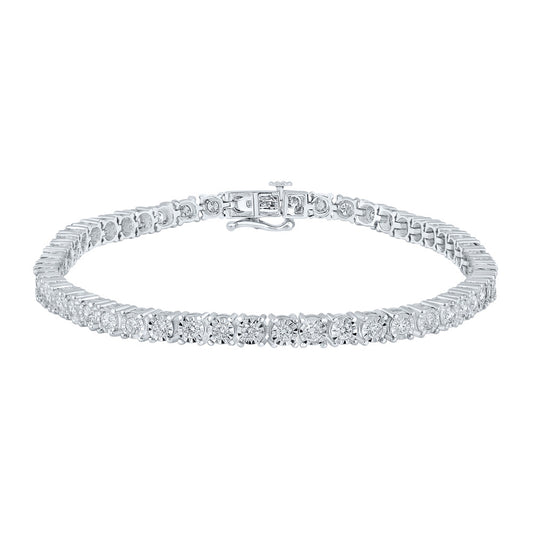10K WHITE GOLD ROUND DIAMOND SINGLE ROW LINK BRACELET 3 CTTW