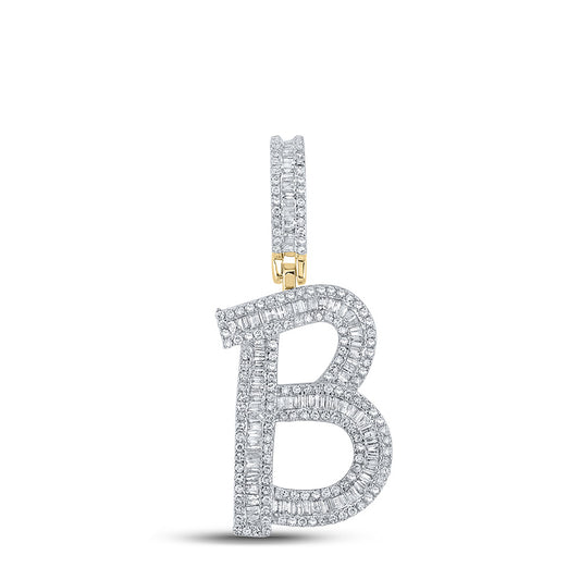 10K YELLOW GOLD BAGUETTE DIAMOND INITIAL B LETTER CHARM PENDANT 1 CTTW