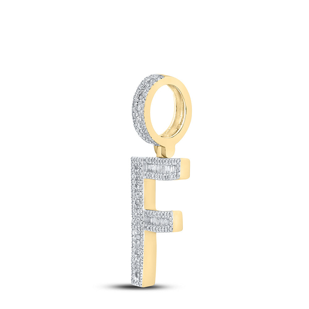 10K YELLOW GOLD BAGUETTE DIAMOND INITIAL F LETTER CHARM PENDANT 3/4 CTTW