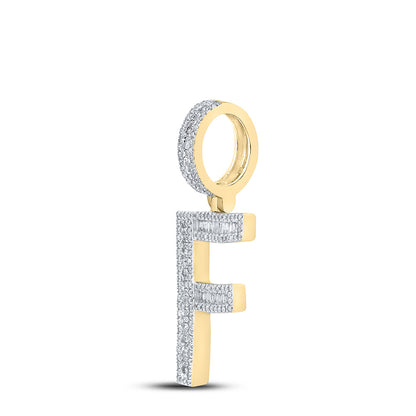 10K YELLOW GOLD BAGUETTE DIAMOND INITIAL F LETTER CHARM PENDANT 3/4 CTTW