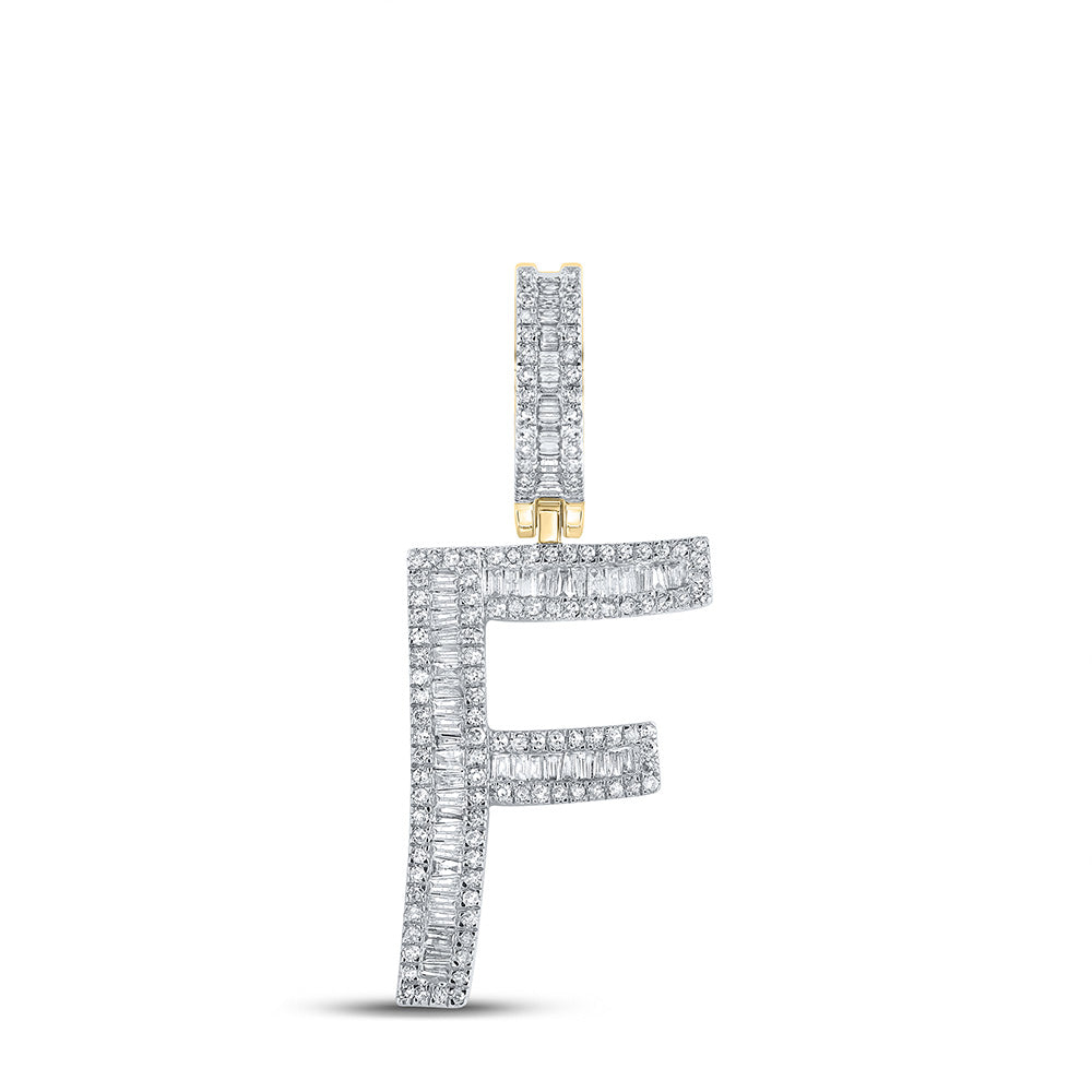 10K YELLOW GOLD BAGUETTE DIAMOND INITIAL F LETTER CHARM PENDANT 3/4 CTTW