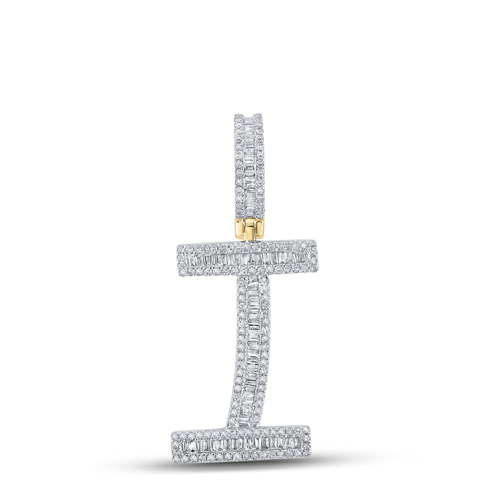 10K YELLOW GOLD BAGUETTE DIAMOND INITIAL I LETTER CHARM PENDANT 3/4 CTTW