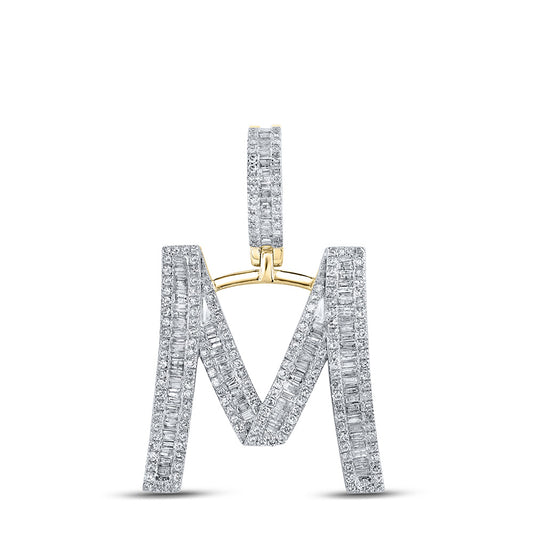 10K YELLOW GOLD BAGUETTE DIAMOND INITIAL M LETTER CHARM PENDANT 1 CTTW