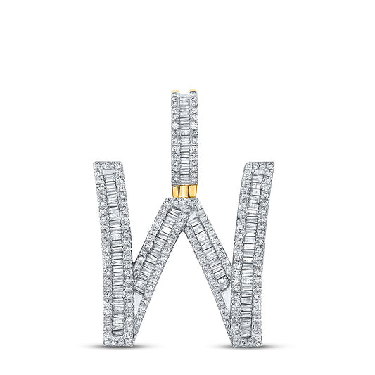 10K YELLOW GOLD BAGUETTE DIAMOND INITIAL W LETTER CHARM PENDANT 1 CTTW