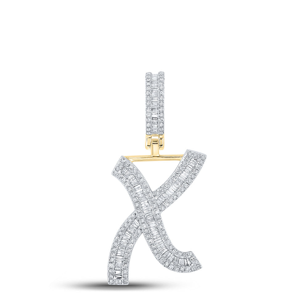 10K YELLOW GOLD BAGUETTE DIAMOND INITIAL X LETTER CHARM PENDANT 3/4 CTTW