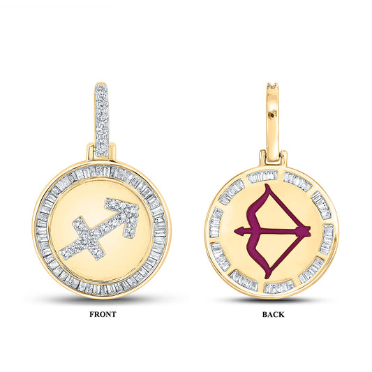 10K YELLOW GOLD BAGUETTE DIAMOND SAGITTARIUS CHARM PENDANT 1/2 CTTW